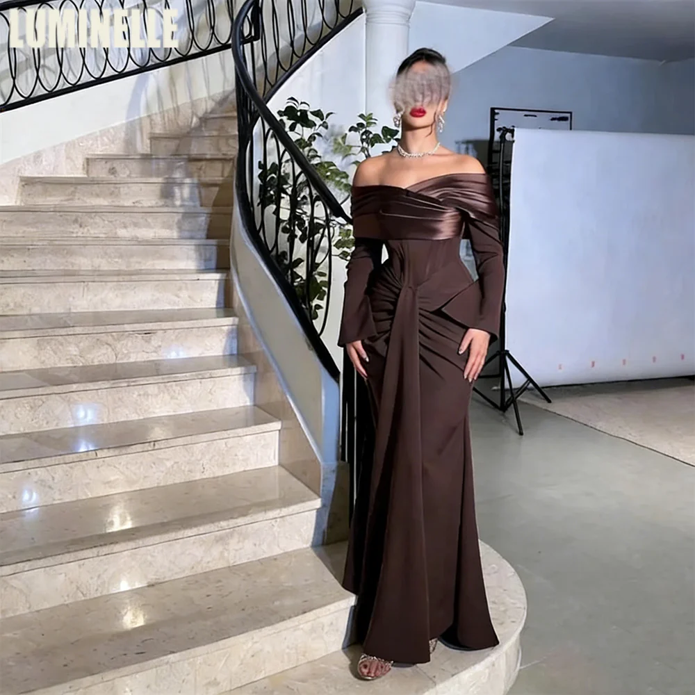 Brown Off the Shoulder Prom Dresses 2026 Satin Long Sleeve Corset Mermaid Pleated Backless Zip Wedding Party Dress Customized
Brown Off the Shoulder Prom Dresses 2026 Satin Long Sleeve Corset Mermaid Pleated Backless Zip Wedding Party Dress Customized