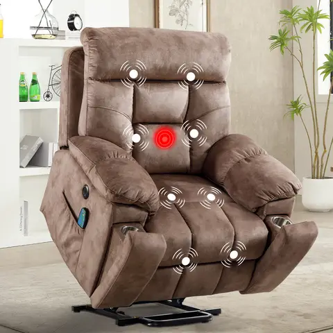 Power Lift Recliner Chair with Massage and Heat for Elderly Big and Tall People with 2 Cup Holders, Side Pocket and USB Port