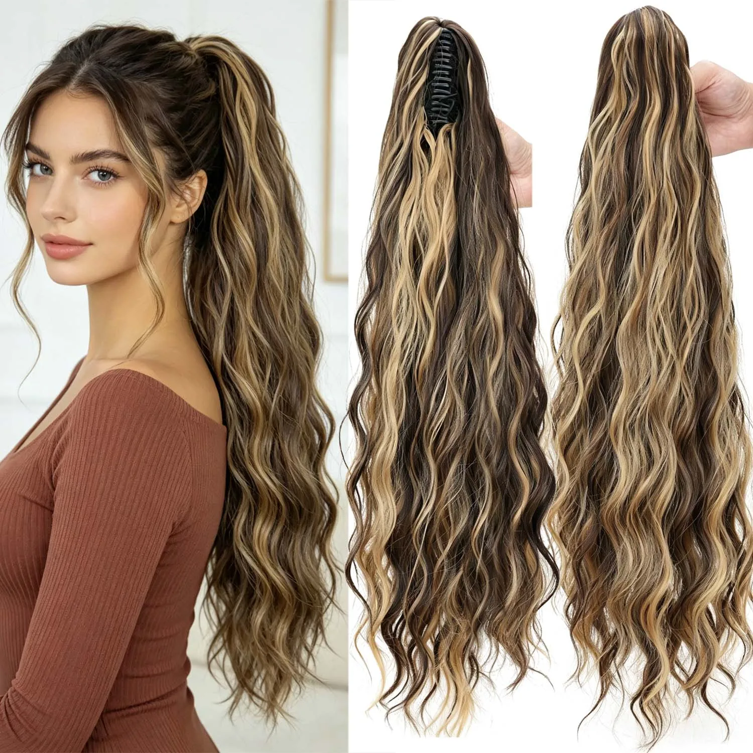 Synthetic Long Water Wave Ponytail Extensions Claw Clip On Ponytail Hairpiece Women's Heat Resistant Pony Tail
Synthetic Long Water Wave Ponytail Extensions Claw Clip On Ponytail Hairpiece Women's Heat Resistant Pony Tail