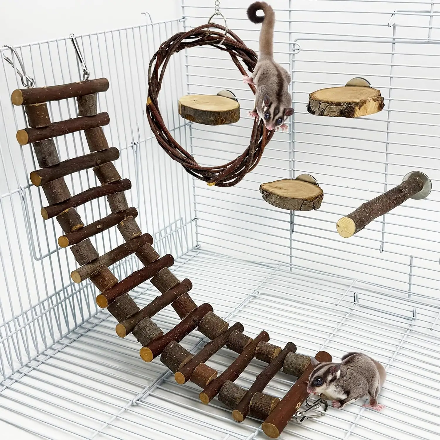 Sugar Glide Cage Accessories 6 Packs Wood Sugar Glider Toys Hanging Cage Ladder Sugar Glider Perch Stand Climbing Platform for Hamster Squirrel
Sugar Glide Cage Accessories 6 Packs Wood Sugar Glider Toys Hanging Cage Ladder Sugar Glider Perch Stand Climbing Platform for Hamster Squirrel