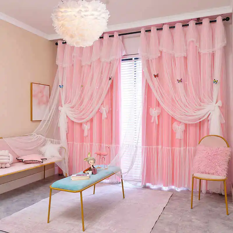 Double Layer Blackout Curtains for Bedroom, 2-in-1 Star Hollow Out Princess Curtains with Voile Sheer,Thermal Insulated Curtain
Double Layer Blackout Curtains for Bedroom, 2-in-1 Star Hollow Out Princess Curtains with Voile Sheer,Thermal Insulated Curtain
