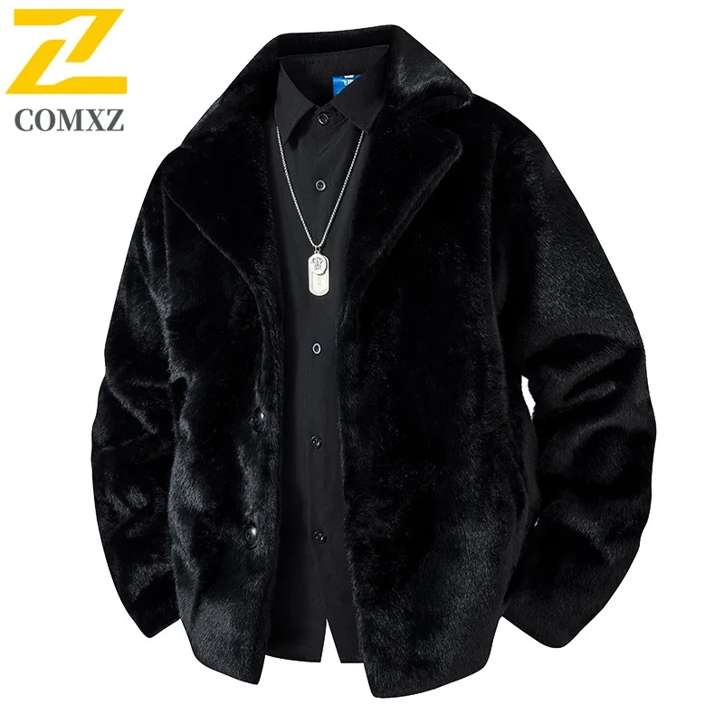 COMXZ толстая флисовая куртка, теплая модная свободная повседневная лыжная стеганая куртка, уличная однотонная дизайнерская зимняя куртка, мужская одежда