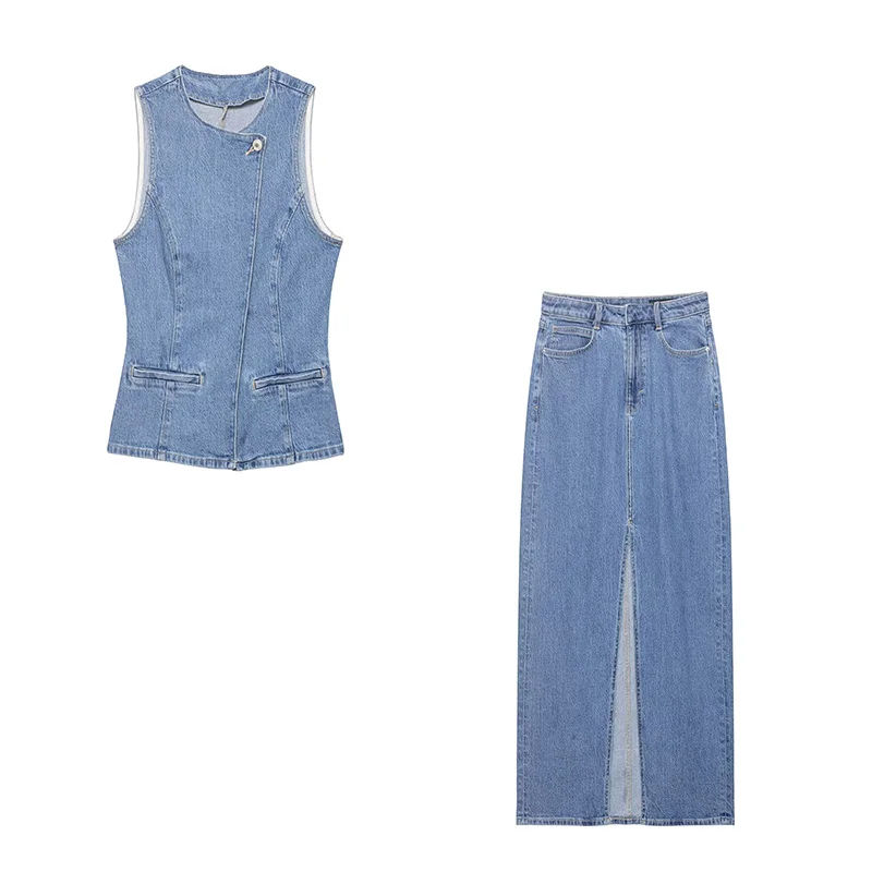 Summer Women's Suits Denim Vest Top High Waisted Split Denim Skirts 2026 Fashion Retro Vest Long Skirt 2-piece Sets
Summer Women's Suits Denim Vest Top High Waisted Split Denim Skirts 2026 Fashion Retro Vest Long Skirt 2-piece Sets