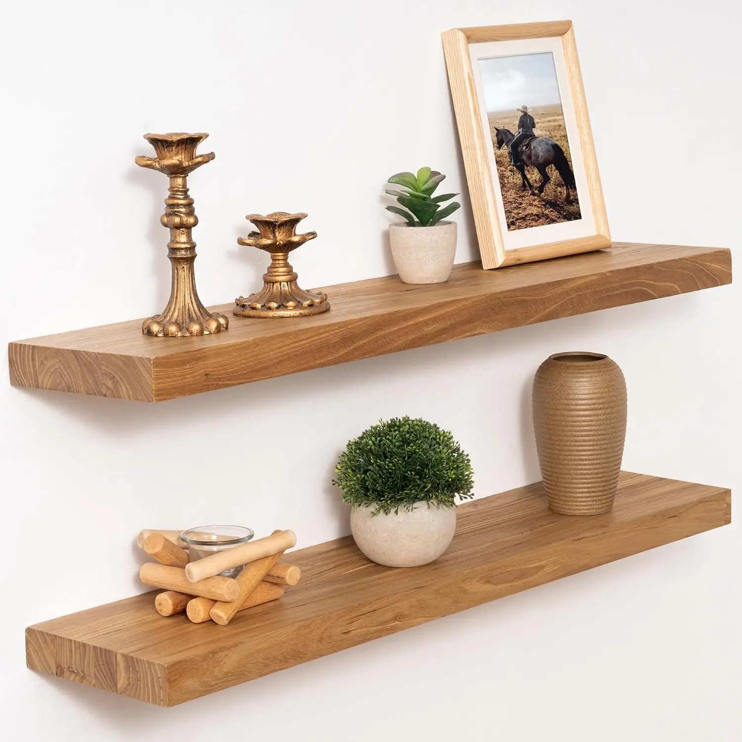 30 inch Floating Shelves for Wall, Solid Elm Wood, Rustic with Invisible Heavy-Duty Bracket, Natural, 2 Pack
30 inch Floating Shelves for Wall, Solid Elm Wood, Rustic with Invisible Heavy-Duty Bracket, Natural, 2 Pack