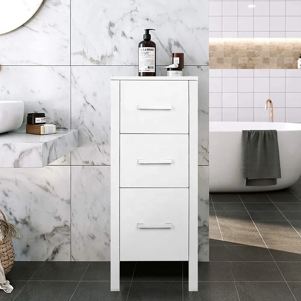 *12 Inch High Quality MDF Eco Friendly Bathroom Small Free Standing 3 Drawers Single Vanity Side Cabinet
*12 Inch High Quality MDF Eco Friendly Bathroom Small Free Standing 3 Drawers Single Vanity Side Cabinet