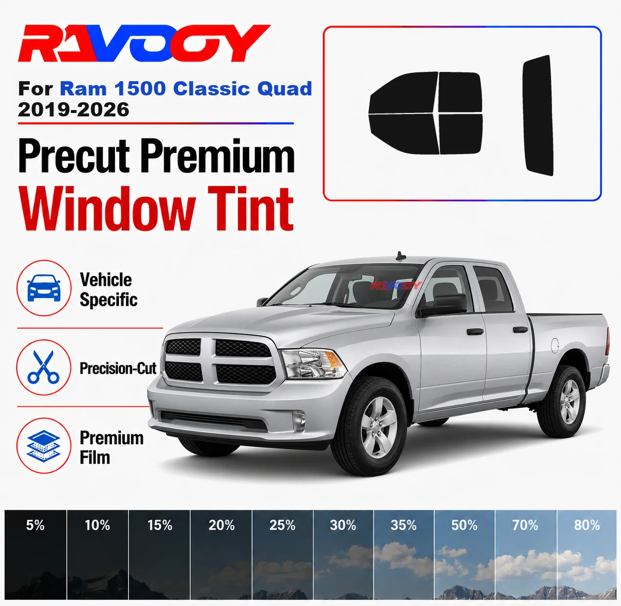 Premium Precut Window Tint Kit Front Windows Rear Windows Rear Windshield For Ram 1500 Classic Quad 2019-2026 Nano Ceramic Film
Premium Precut Window Tint Kit Front Windows Rear Windows Rear Windshield For Ram 1500 Classic Quad 2019-2026 Nano Ceramic Film