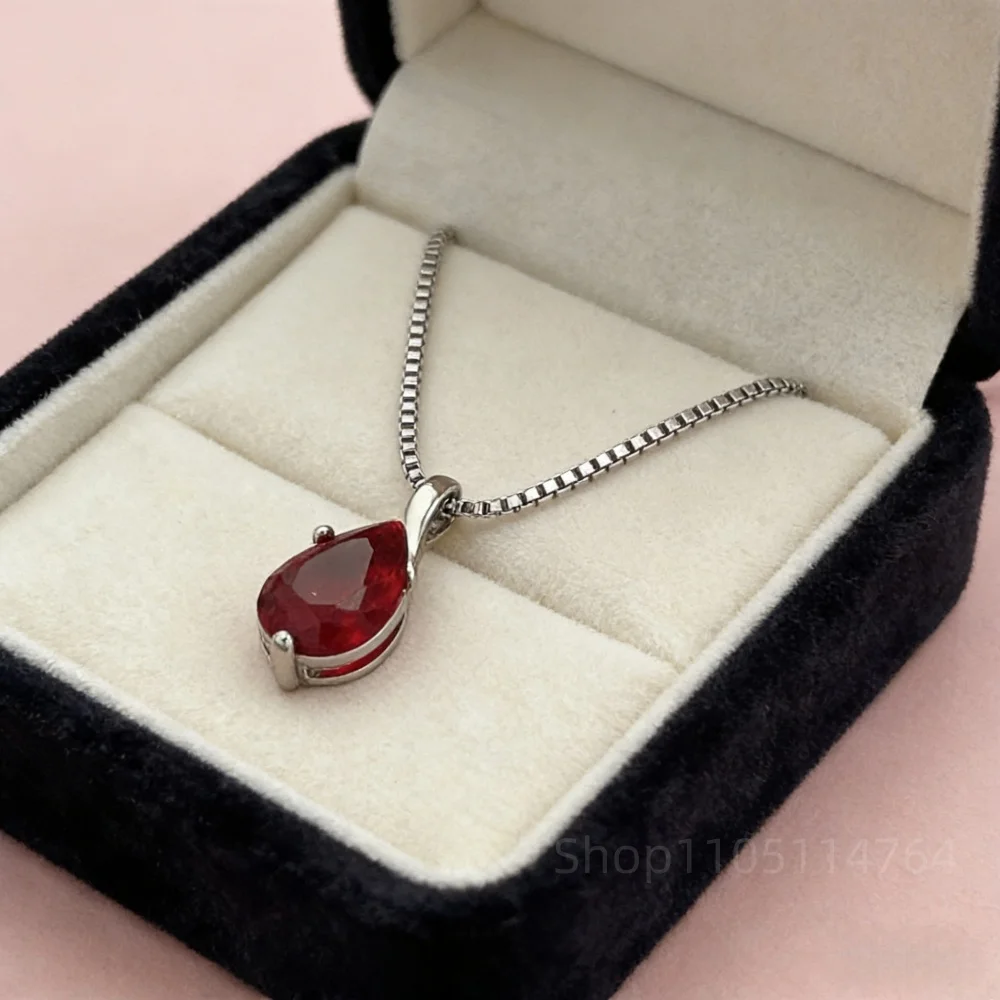 925 Sterling Silver Teardrop Red Created Ruby Pendant Necklace for Women – Dainty Box Chain Jewelry Gift for Her
925 Sterling Silver Teardrop Red Created Ruby Pendant Necklace for Women – Dainty Box Chain Jewelry Gift for Her