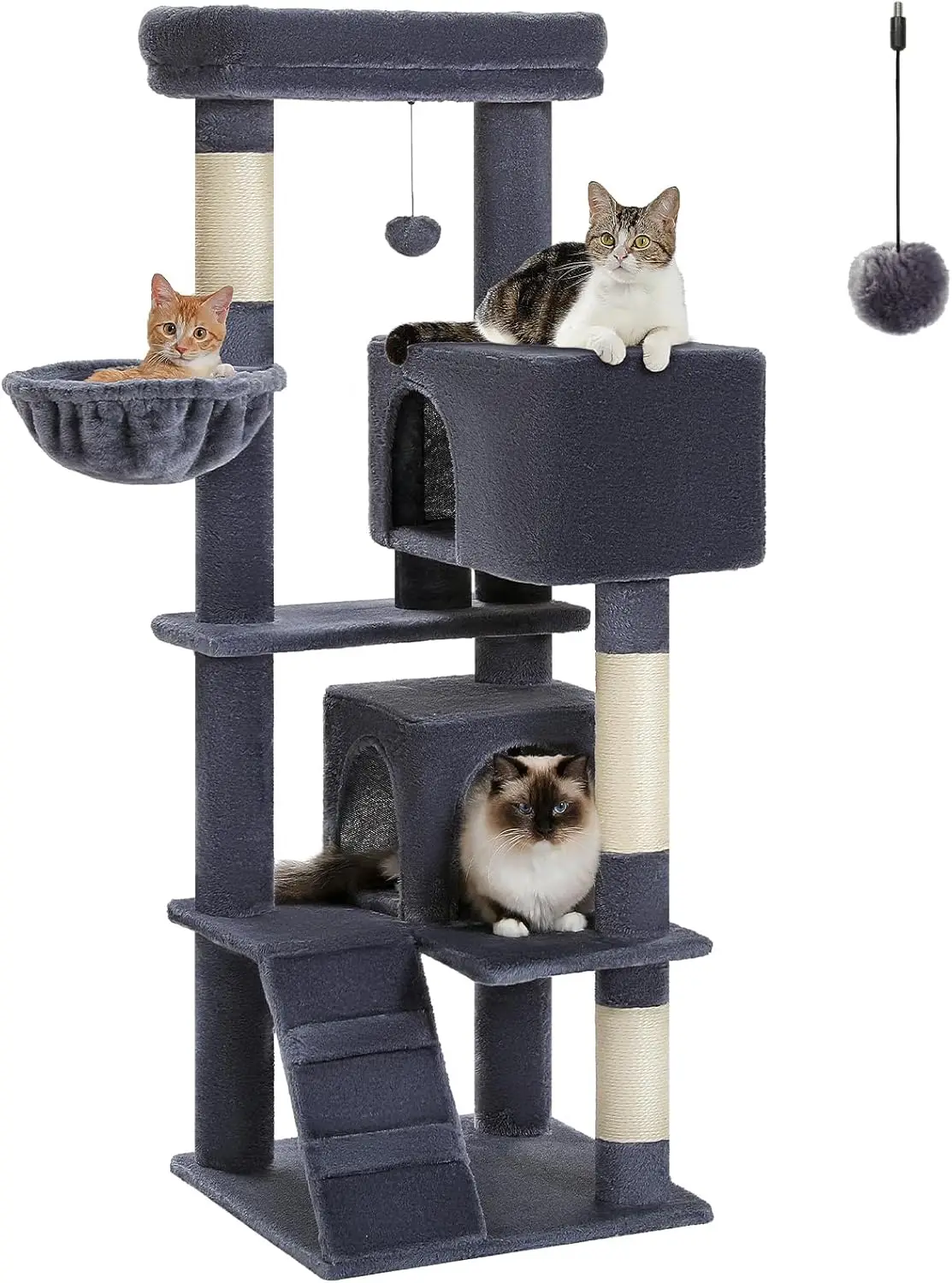 Indoor Use, Sisal and Plush, Dark Grey, 56.3-Inch Multi-Level Cat Tower with Condos, Scratching Posts, Caves, Hammock and Ramp
Indoor Use, Sisal and Plush, Dark Grey, 56.3-Inch Multi-Level Cat Tower with Condos, Scratching Posts, Caves, Hammock and Ramp
