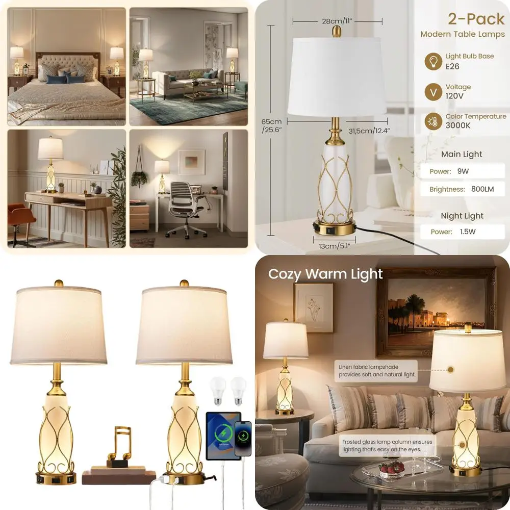Pair of 25.6 Modern Gold Glass Table Lamps with USB Ports, LED Nightlight, for Bedroom, Living Room, Office
Pair of 25.6 Modern Gold Glass Table Lamps with USB Ports, LED Nightlight, for Bedroom, Living Room, Office