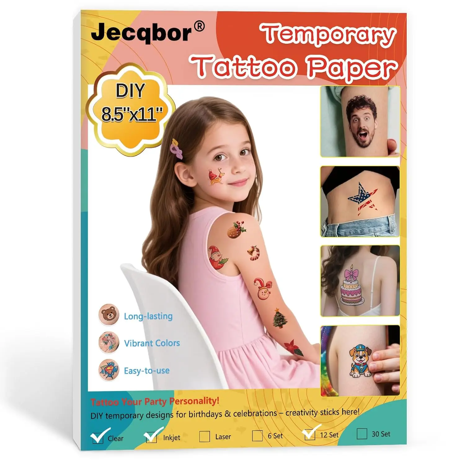 DIY Temporary Tattoo Paper for Inkjet Printers, 8.5x11", Custom Stickers, Long-Lasting, 6 Sheets
DIY Temporary Tattoo Paper for Inkjet Printers, 8.5x11", Custom Stickers, Long-Lasting, 6 Sheets