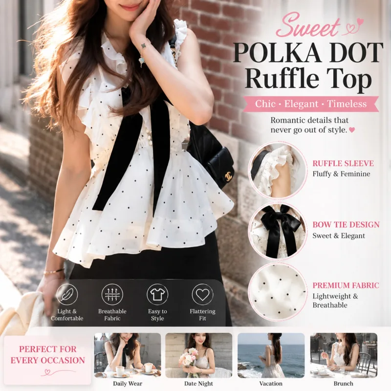 Korean Bow Polka Dot Blouse Tie T-shirt Women Sweet Ruffle Sleeveless Chiffon Cute Bow Top Sweet V Neck Summer T-Shirt Girl New
Korean Bow Polka Dot Blouse Tie T-shirt Women Sweet Ruffle Sleeveless Chiffon Cute Bow Top Sweet V Neck Summer T-Shirt Girl New