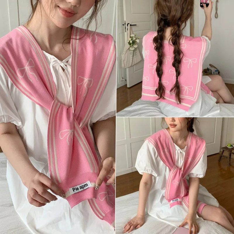 2025 New Preppy Knit Shawls Woman Luxury Two-sided Double Layer Wearable Scarf Sweet Bowknot Scarf Women Luxury Designer Scarf
2025 New Preppy Knit Shawls Woman Luxury Two-sided Double Layer Wearable Scarf Sweet Bowknot Scarf Women Luxury Designer Scarf