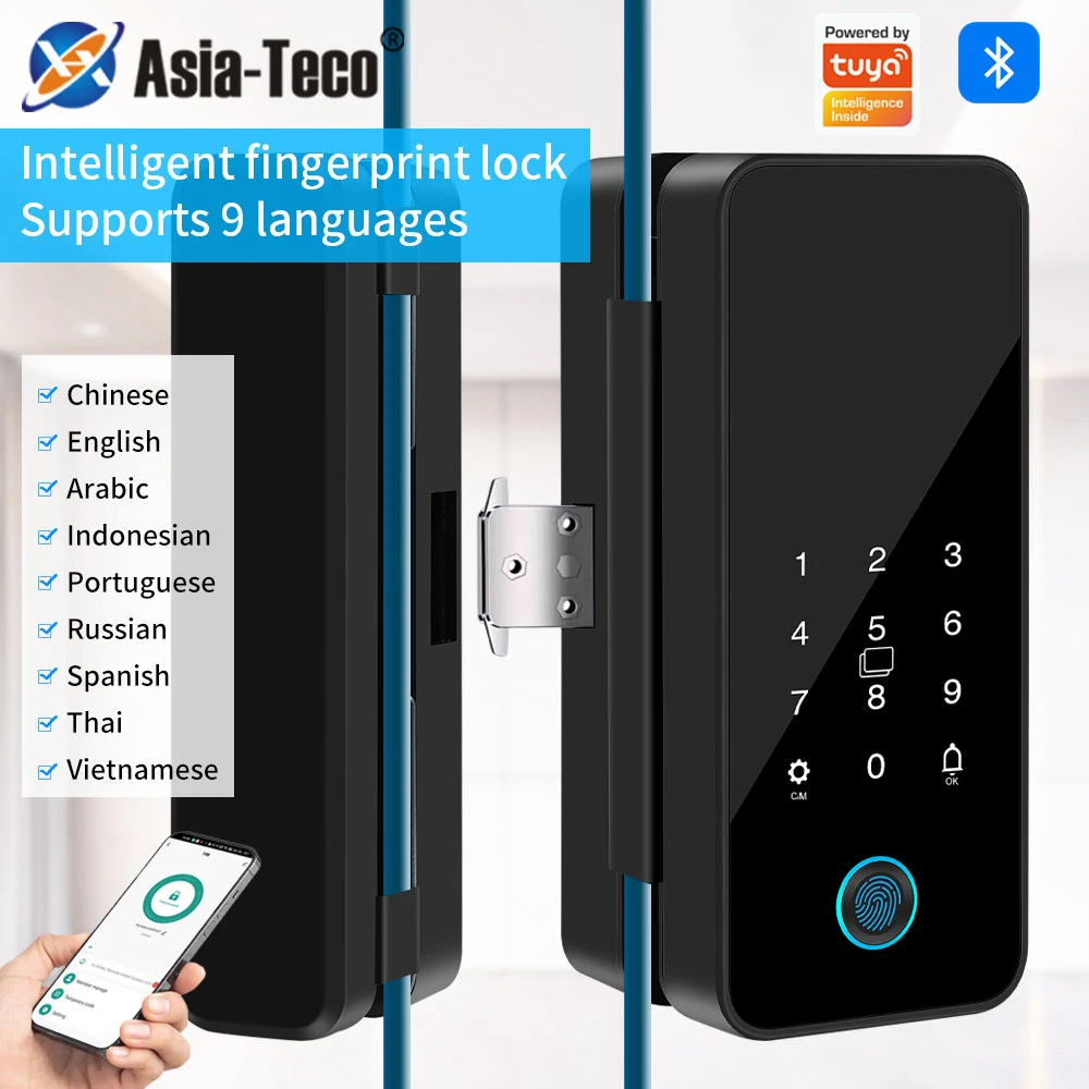 Asia Teco Fingerprint Glass Door Lock Office Electronic Smart IC Card Lock with RFID App Keyless work with tuya app
Asia Teco Fingerprint Glass Door Lock Office Electronic Smart IC Card Lock with RFID App Keyless work with tuya app