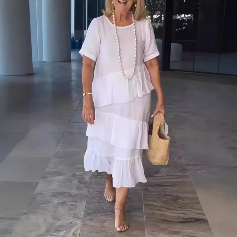 Women's Dress Cotton Linen Casual Solid Color Round Neck Short Sleeved Pleated Long Skirt Summer New Style
Women's Dress Cotton Linen Casual Solid Color Round Neck Short Sleeved Pleated Long Skirt Summer New Style