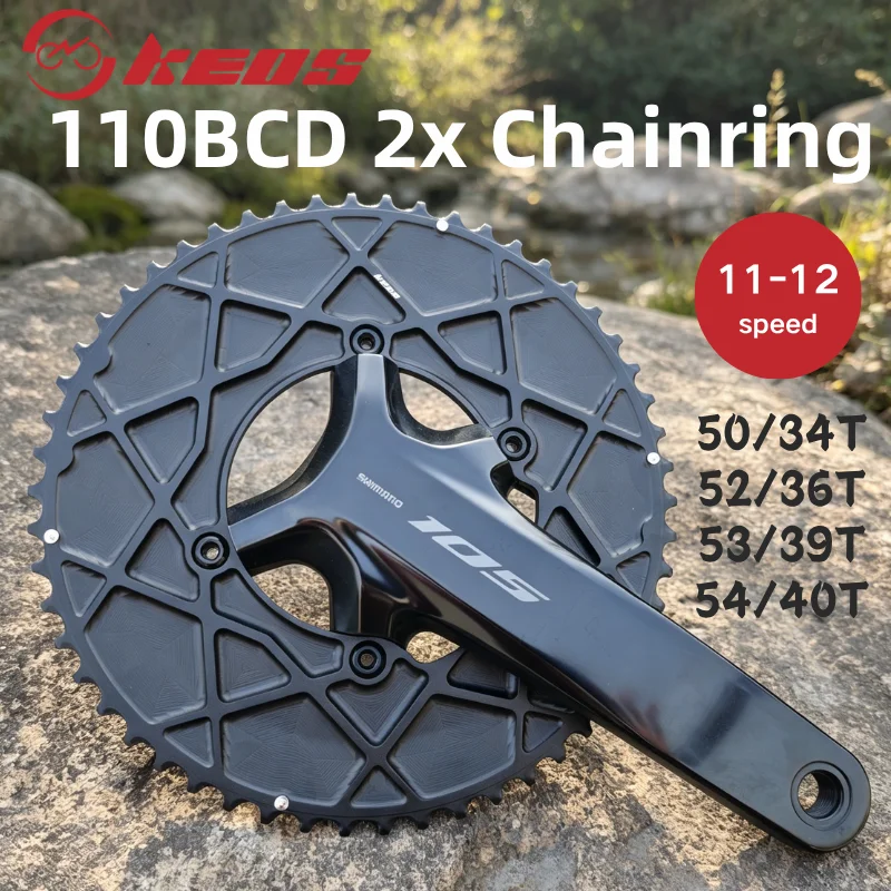 KEOS 110BCD 4-Arm solid 2x chainring 50/34T 52/36T 53/39T 54/40T Forged Alloy black/silver 11-12 Speed chains for Road/MTB
KEOS 110BCD 4-Arm solid 2x chainring 50/34T 52/36T 53/39T 54/40T Forged Alloy black/silver 11-12 Speed chains for Road/MTB