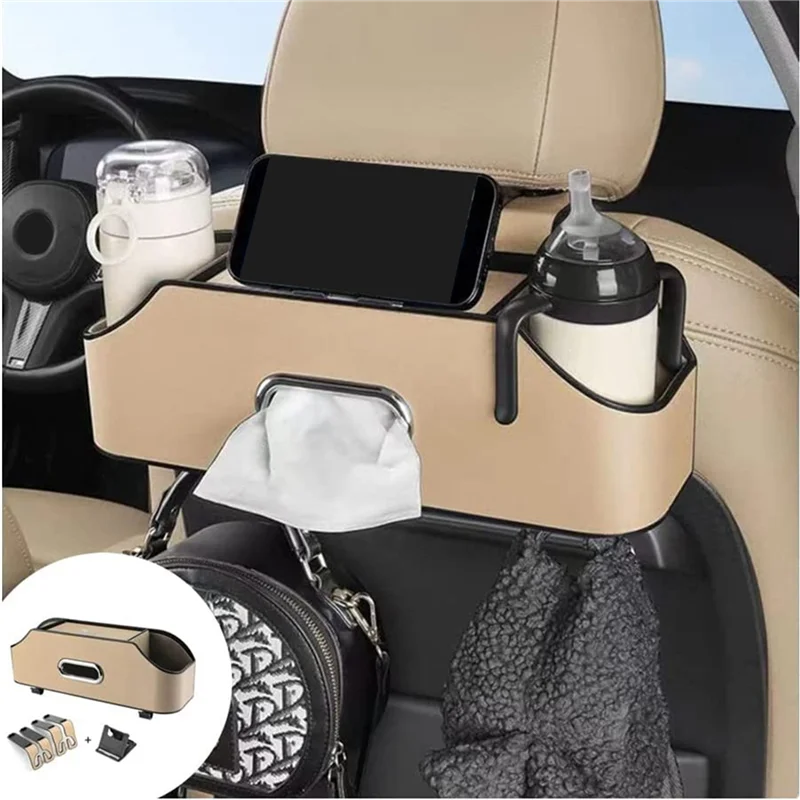 2X Car Headrest Backseat Organizer With 2 Drink Cup Holder, Cell Phone Holders, Hooks And Tissue Box Accessories - Beige
2X Car Headrest Backseat Organizer With 2 Drink Cup Holder, Cell Phone Holders, Hooks And Tissue Box Accessories - Beige
