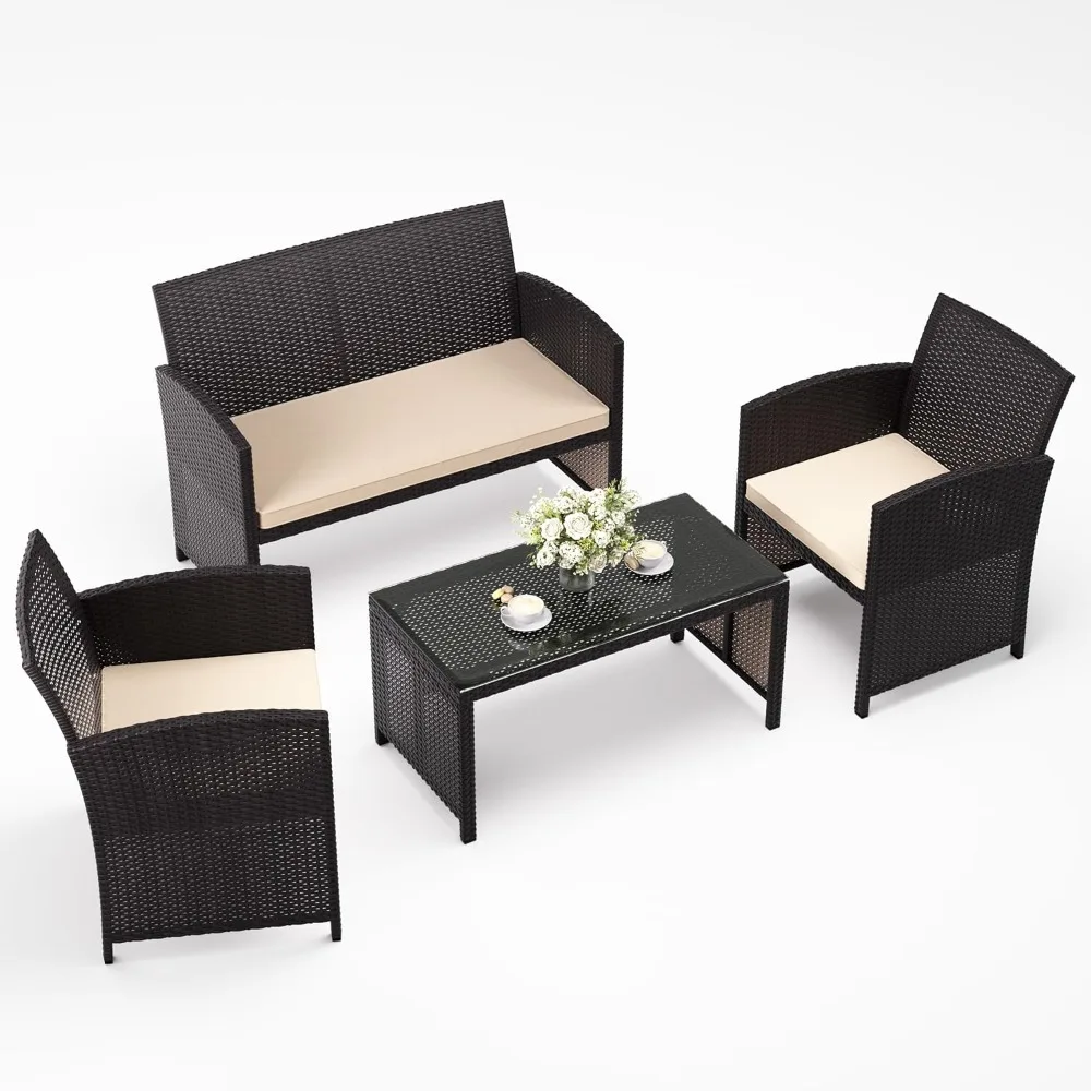 4-Piece Outdoor Patio Furniture Set,Wicker Rattan Chairs & Sofa with Cushions and GlassCoffee Table,Conversation Set forBackyard
4-Piece Outdoor Patio Furniture Set,Wicker Rattan Chairs & Sofa with Cushions and GlassCoffee Table,Conversation Set forBackyard