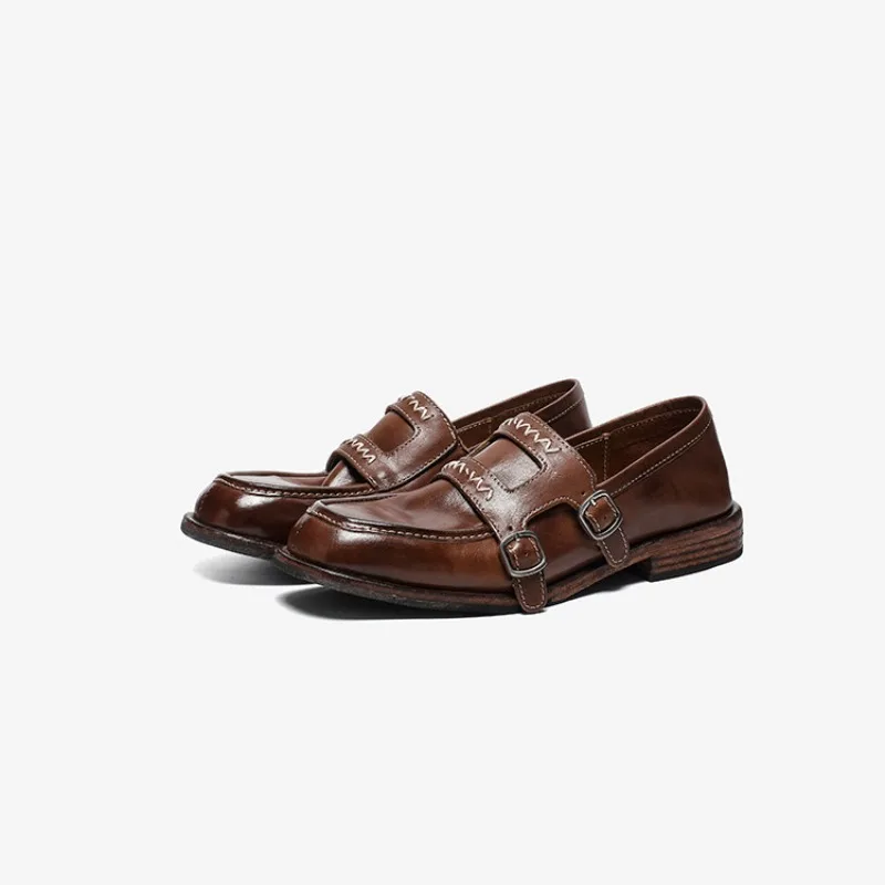 Water-Washed Horsehide Goodyear Vintage Brown Loafers Women British-Style Shoes Black
Water-Washed Horsehide Goodyear Vintage Brown Loafers Women British-Style Shoes Black
