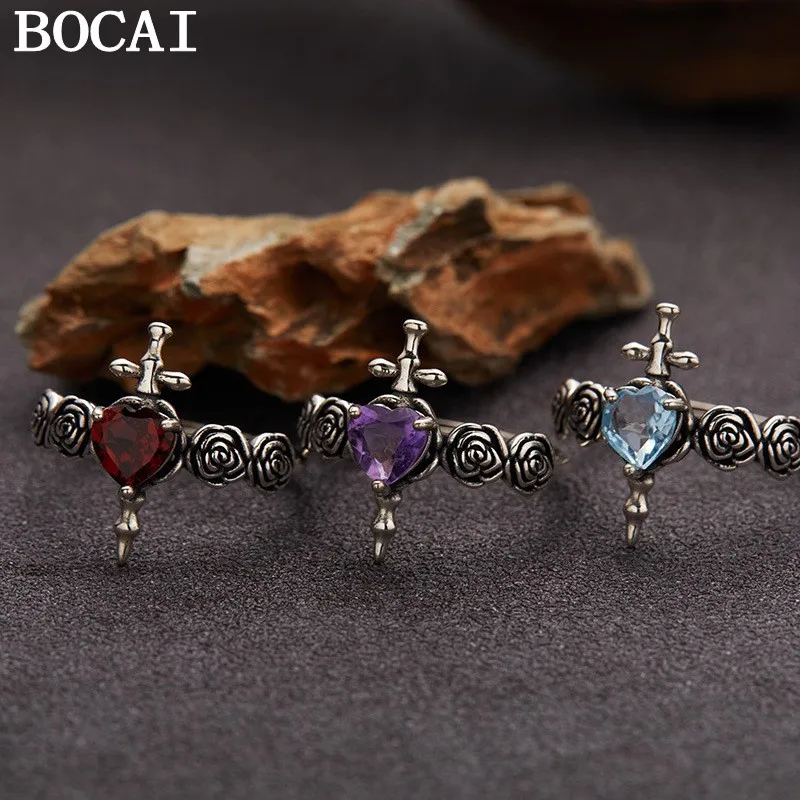 BOCAI, новинка, модное нишевое кольцо из чистого серебра S925, инкрустированное натуральным топазом, гранатом, аметистом, красочным сокровищам, крестом и розой
BOCAI, новинка, модное нишевое кольцо из чистого серебра S925, инкрустированное натуральным топазом, гранатом, аметистом, красочным сокровищам, крестом и розой