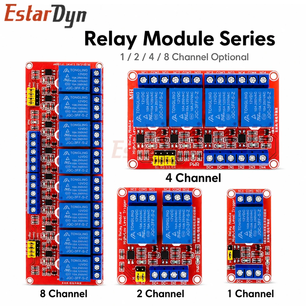 Estardyn 1/2/4/8CH 5V 12V Relay Module Board Optocoupler High/Low Level Trigger for Home Automation Smart Control DIY
Estardyn 1/2/4/8CH 5V 12V Relay Module Board Optocoupler High/Low Level Trigger for Home Automation Smart Control DIY