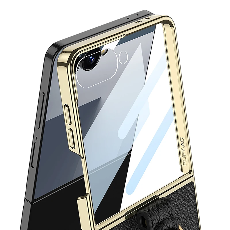 For Samsung Galaxy Z Flip 7 6 Case Luxury Plating Leather Strap Ring Holder Outer Screen Glass Cover For Galaxy Z Flip7 Case
For Samsung Galaxy Z Flip 7 6 Case Luxury Plating Leather Strap Ring Holder Outer Screen Glass Cover For Galaxy Z Flip7 Case