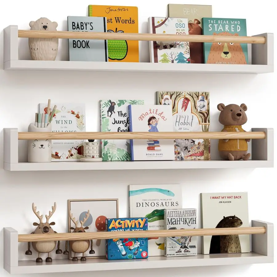 Wall Mounted Book Shelves Set of 3 23"D x 4"W x 5"H Kids Room Decor
Wall Mounted Book Shelves Set of 3 23"D x 4"W x 5"H Kids Room Decor