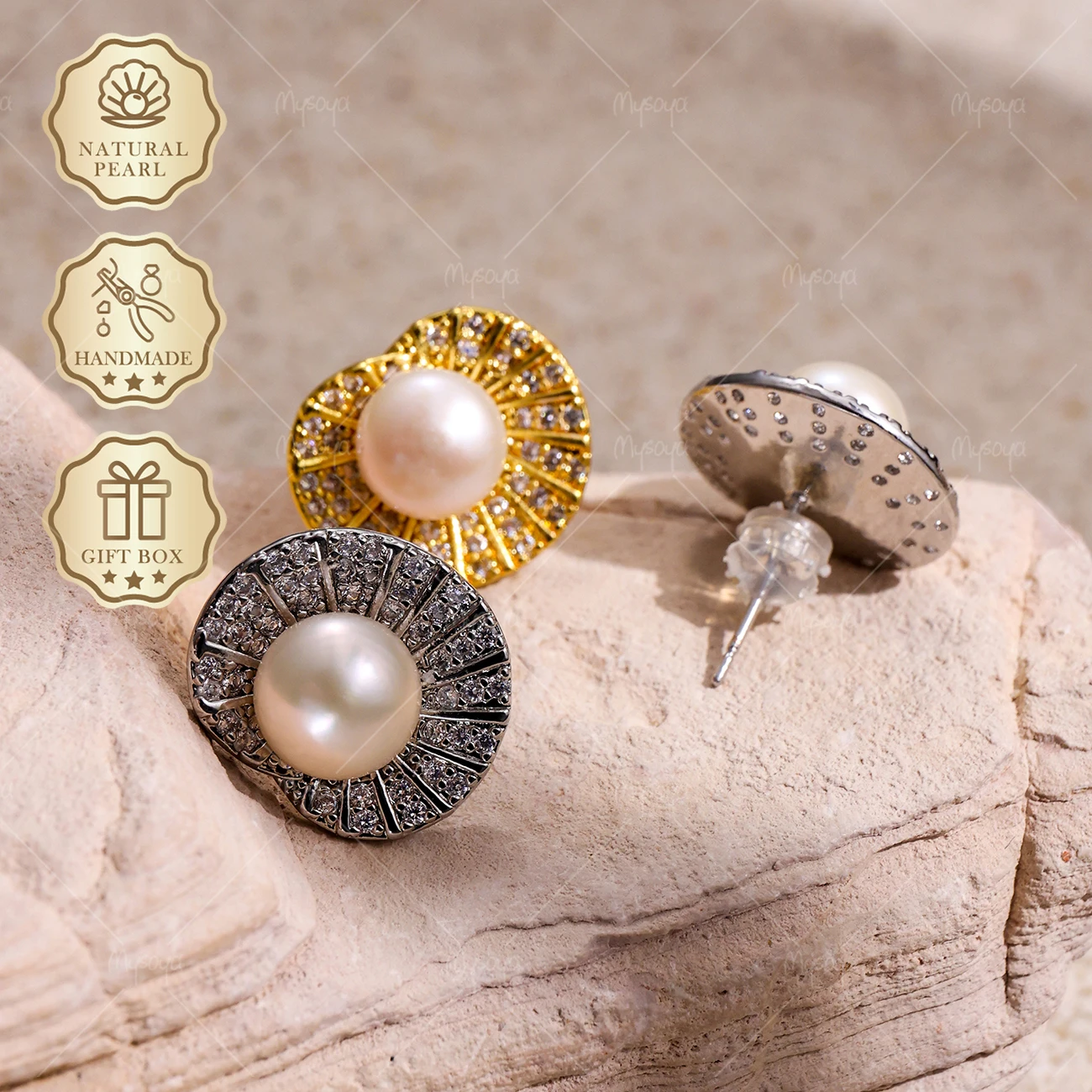 MYSOYA 8-9mm Gold/Silver Irregular CZ Lotus Leaf Pearl Stud Earrings, Gift Box, Birthday Jewelry S440
MYSOYA 8-9mm Gold/Silver Irregular CZ Lotus Leaf Pearl Stud Earrings, Gift Box, Birthday Jewelry S440