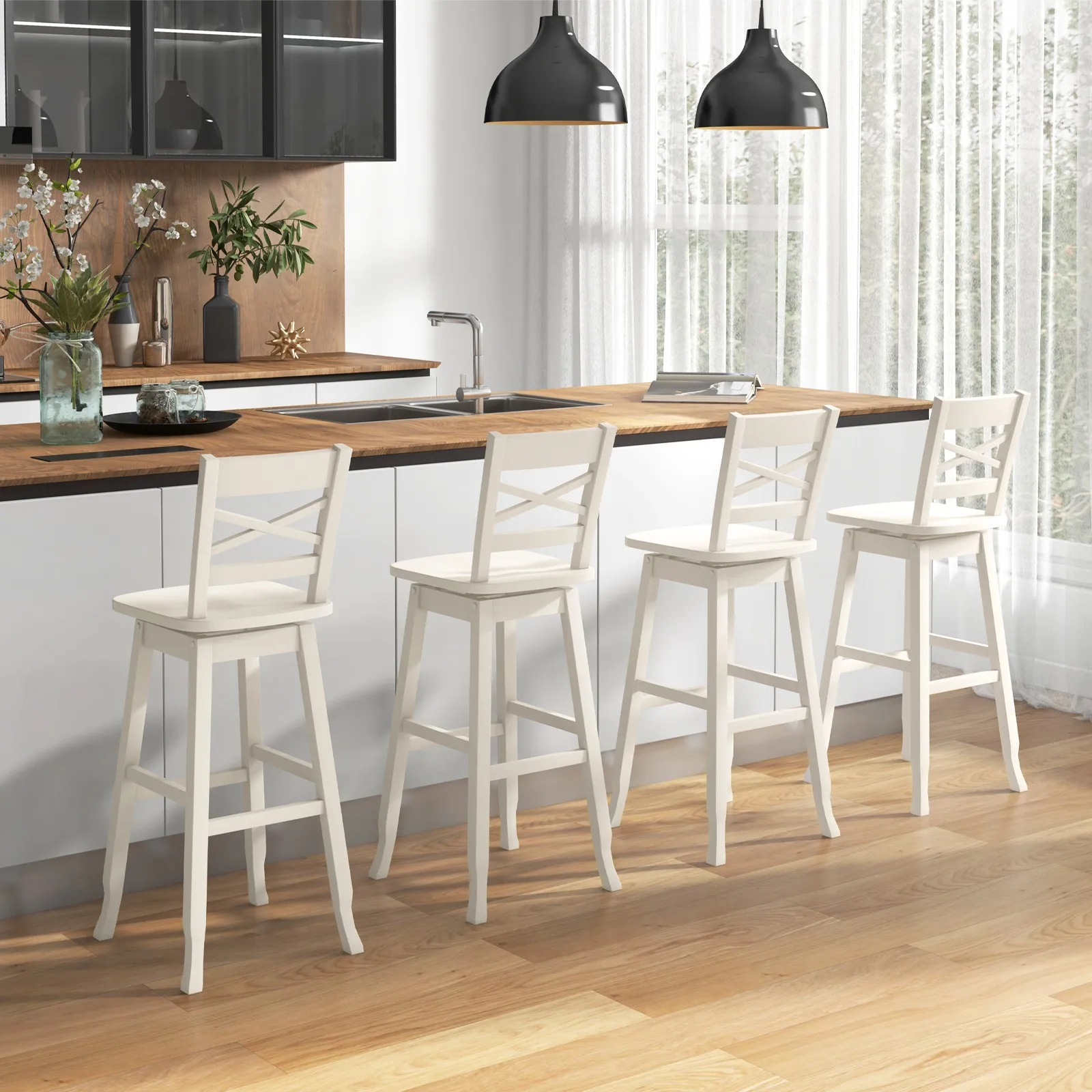 4PCS 30" Bar Height Stool Rubber Wood Swivel Bar Stool w/ Inclined Backrest
4PCS 30" Bar Height Stool Rubber Wood Swivel Bar Stool w/ Inclined Backrest