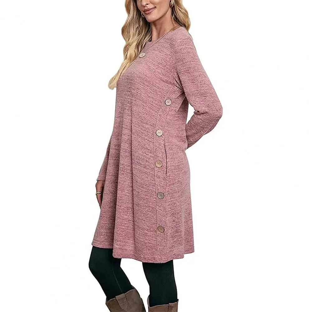 Women Dress Casual Streetwear Women's Solid Color A-line Dress with Long Sleeves O-neck Pockets Chic Mini Dress with Button
Women Dress Casual Streetwear Women's Solid Color A-line Dress with Long Sleeves O-neck Pockets Chic Mini Dress with Button