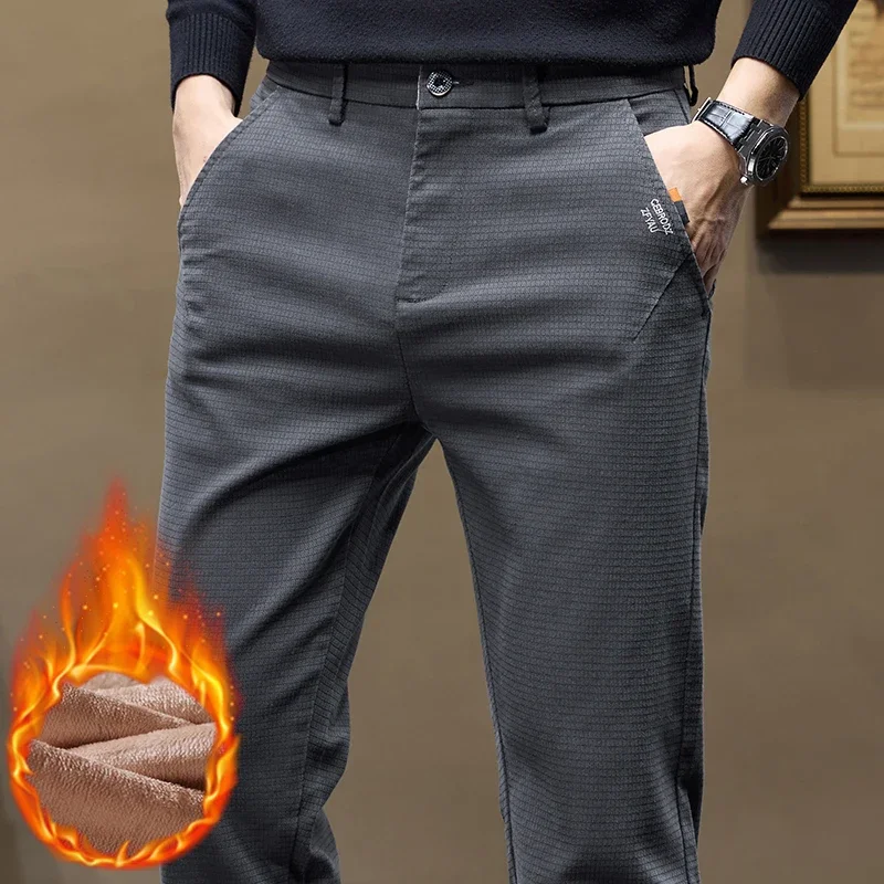 Winter Fleece Men's Slim Straight Business Casual Pants Solid Color Elasticity Trousers Warm Thickened Velvet Plaid Pants Male
Winter Fleece Men's Slim Straight Business Casual Pants Solid Color Elasticity Trousers Warm Thickened Velvet Plaid Pants Male