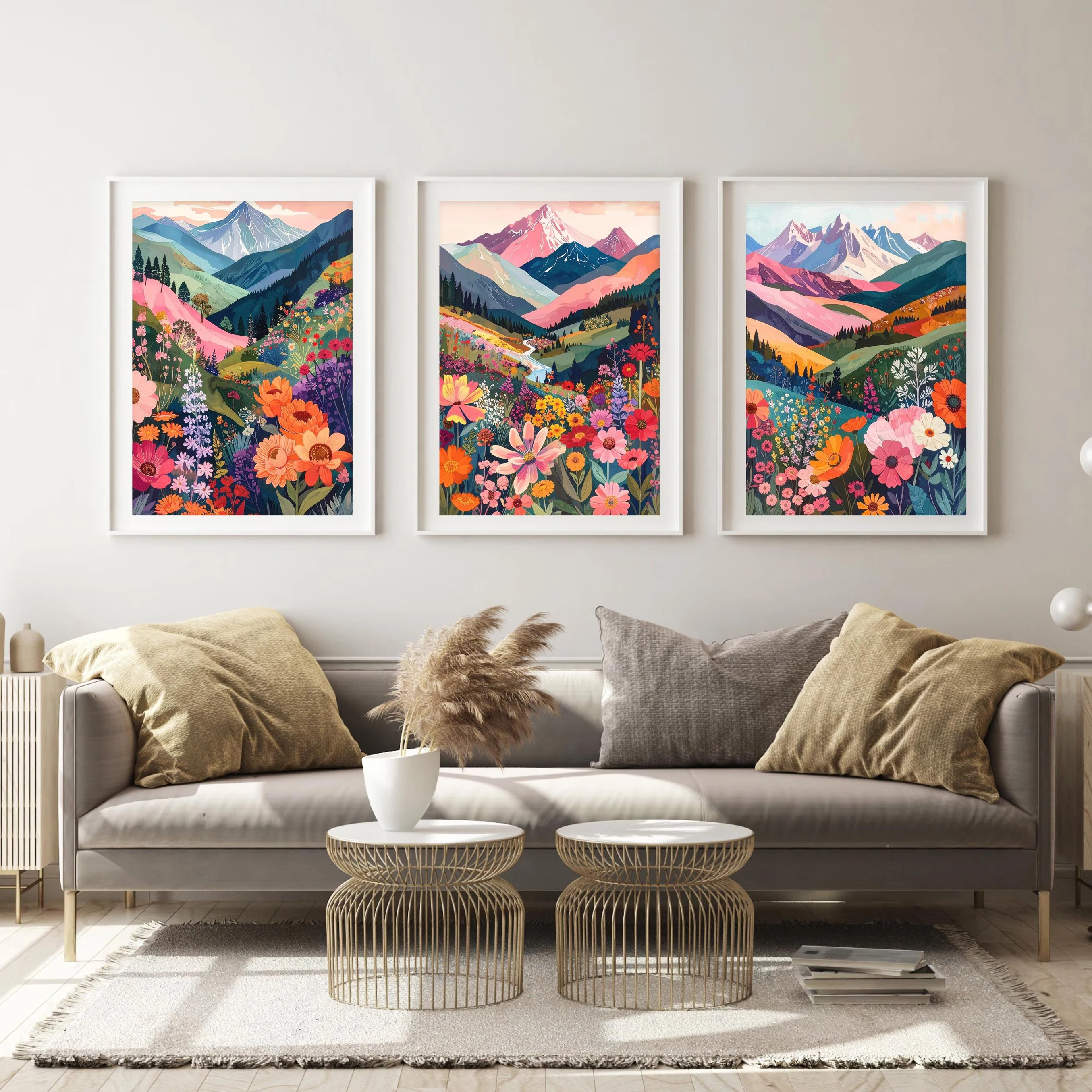 Colorful mountain and flower art print triptych abstract floral and mountain canvas poster collage illustration home decoration
Colorful mountain and flower art print triptych abstract floral and mountain canvas poster collage illustration home decoration