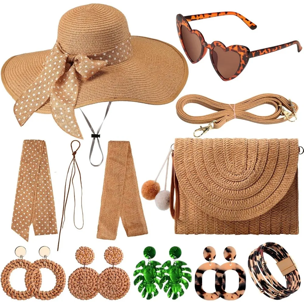 15 Piece Summer Beach Set Wide Brim Straw Hat Bag Tropical Sunglasses Jewelry
15 Piece Summer Beach Set Wide Brim Straw Hat Bag Tropical Sunglasses Jewelry