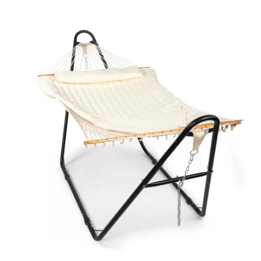 Outdoor double hammock set with stand, rope hammock with pillow and pad, heavy-duty white hammock for backyard use, 550 LBS cap
Outdoor double hammock set with stand, rope hammock with pillow and pad, heavy-duty white hammock for backyard use, 550 LBS cap