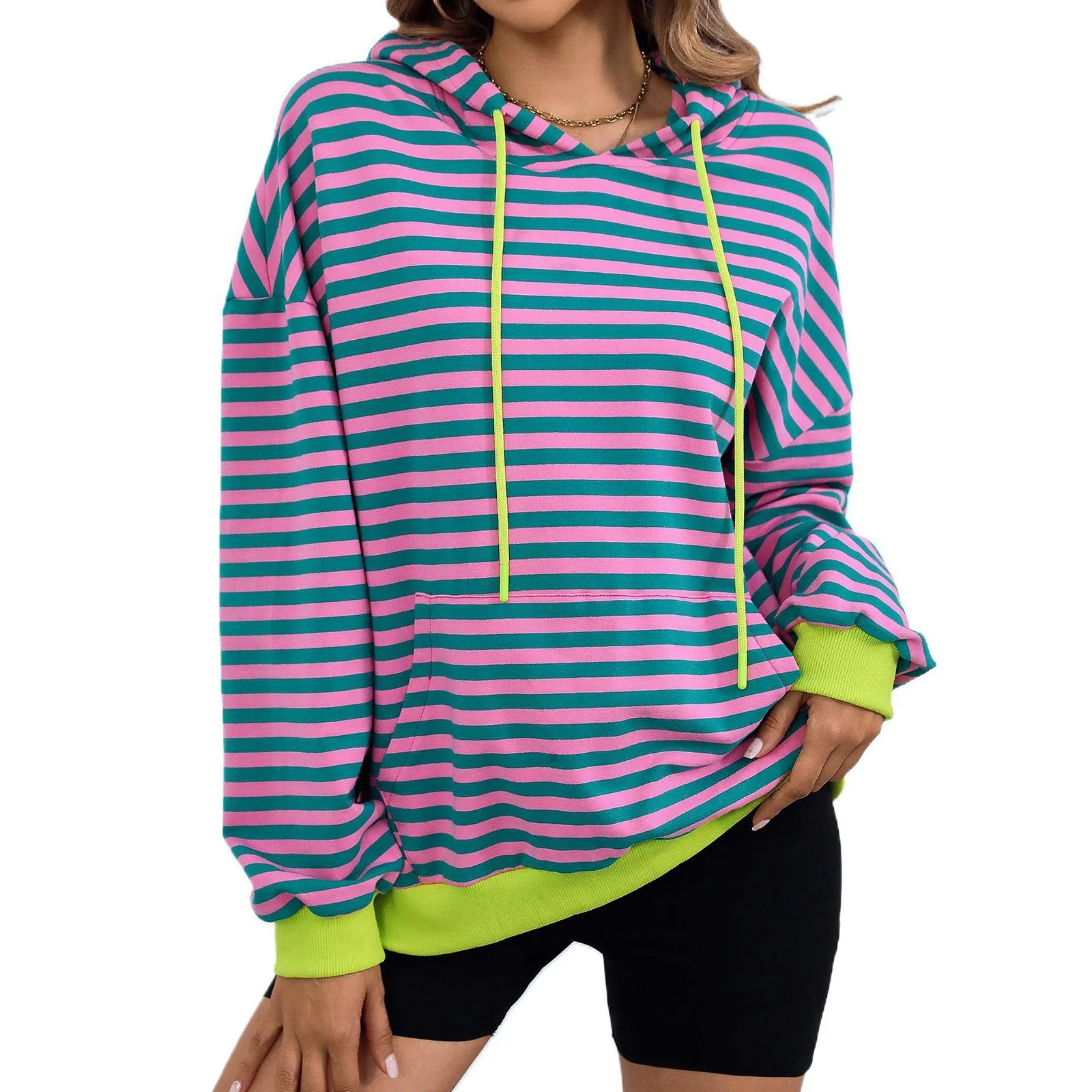 Retro Striped Hooded Sweatshirt Drawstring Loose Autumn Winter Hoodie Women Long Sleeved Casual Daily Pullover with Pocket
Retro Striped Hooded Sweatshirt Drawstring Loose Autumn Winter Hoodie Women Long Sleeved Casual Daily Pullover with Pocket
