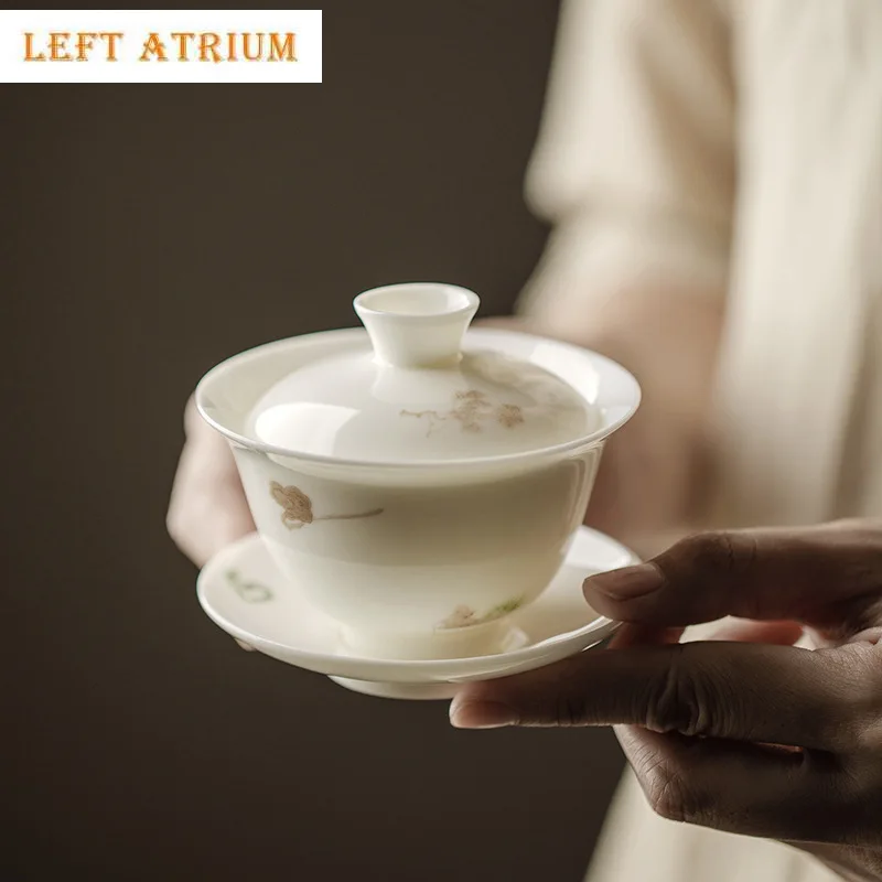 Chinese Handmade White Porcelain Gaiwan Small Capacity Ceramic Tea Tureen Teacup Household Tea Bowl Beauty Tea Infuser Teaware
Chinese Handmade White Porcelain Gaiwan Small Capacity Ceramic Tea Tureen Teacup Household Tea Bowl Beauty Tea Infuser Teaware