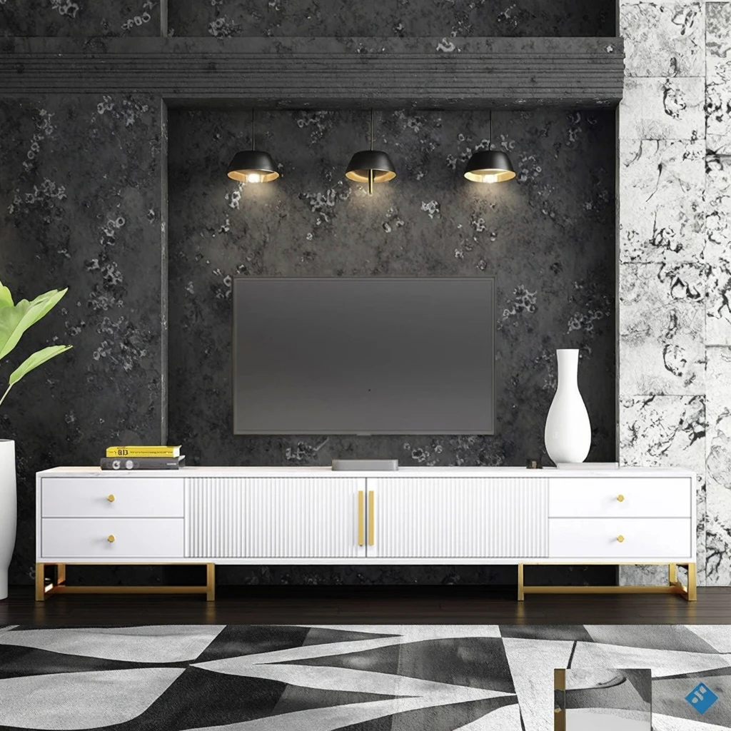 Stainless Steel Contemporary Living Room TV Cabinet with Storage Shelves and Table Mount for Home Media Center
Stainless Steel Contemporary Living Room TV Cabinet with Storage Shelves and Table Mount for Home Media Center