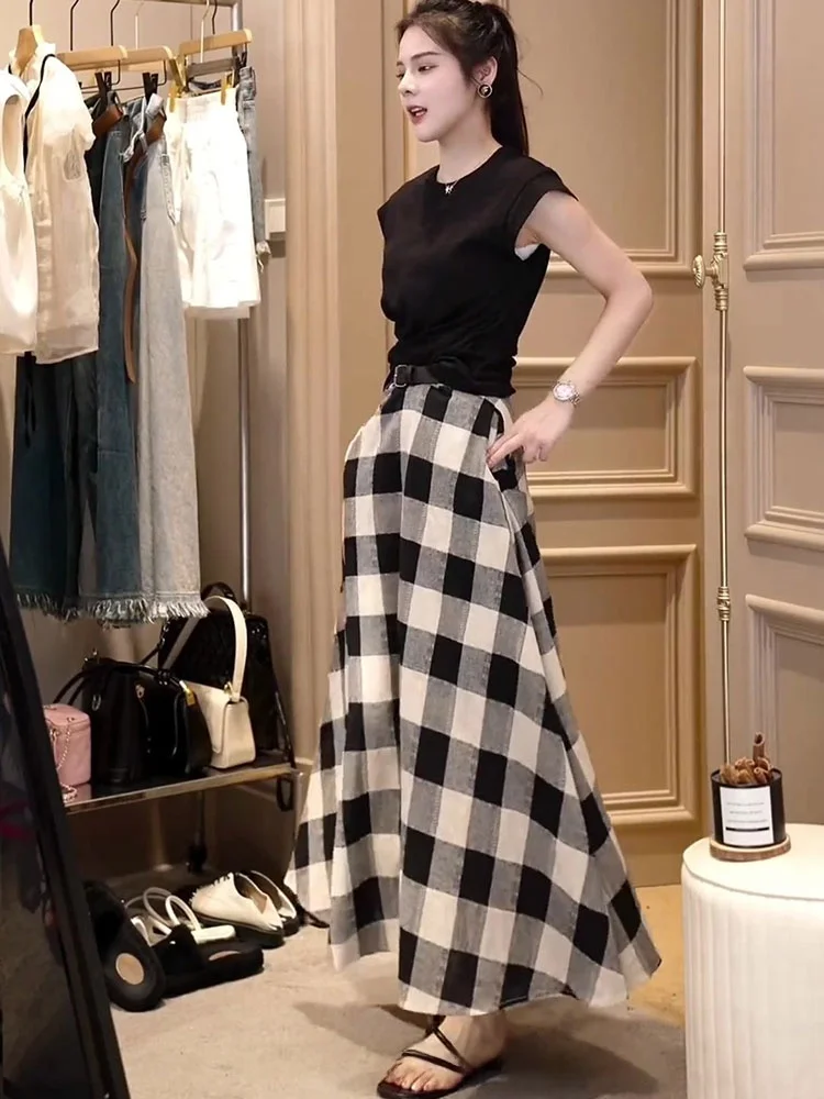 Oajer Flagship Store Women's Plaid Maxi Skirt Spring Summer High Waist A-Line Midi Skirt Commute Style Versatile Korean Version
Oajer Flagship Store Women's Plaid Maxi Skirt Spring Summer High Waist A-Line Midi Skirt Commute Style Versatile Korean Version