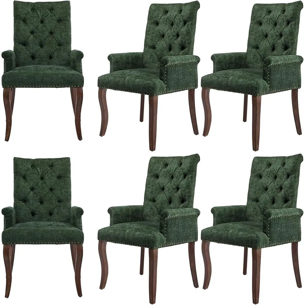 6-Piece Upholstered Dining Chair Set with Armrests, Solid Wood Legs, Modern Side Chairs in Olive Green Chenille
6-Piece Upholstered Dining Chair Set with Armrests, Solid Wood Legs, Modern Side Chairs in Olive Green Chenille