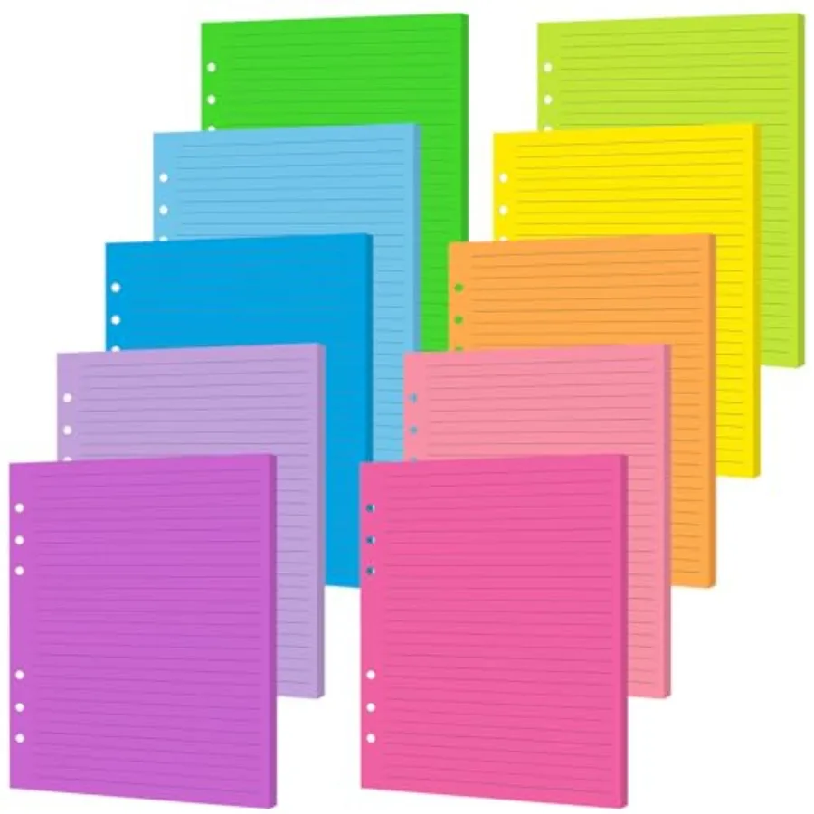 100 Sheets A5 6-Hole Loose Leaf Papers 5.5" x 8.5" Lined Refills Paper Binder Inserts 10 Colorful Line Paper for Mini 6 Ring Bi
100 Sheets A5 6-Hole Loose Leaf Papers 5.5" x 8.5" Lined Refills Paper Binder Inserts 10 Colorful Line Paper for Mini 6 Ring Bi