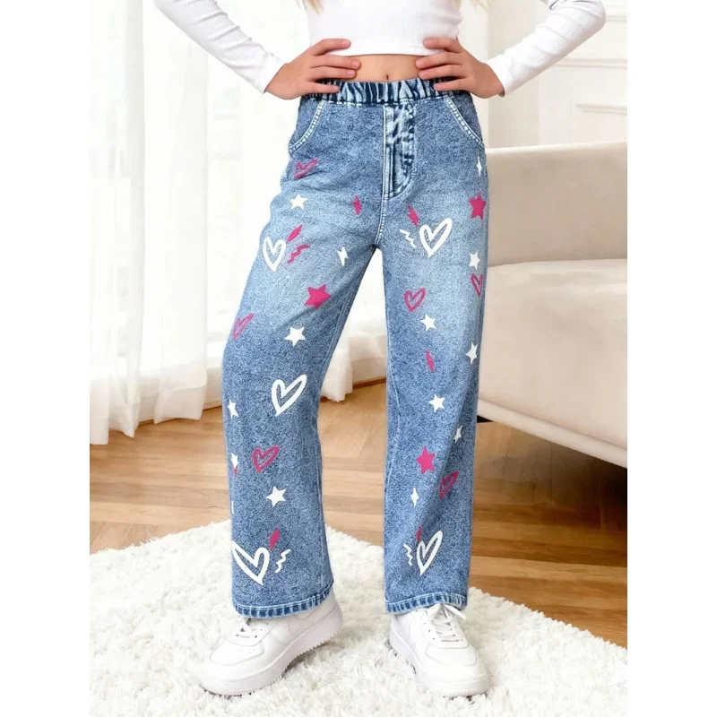 2025 New Product, Girl Heart Star Pattern Printing Imitation Denim Spring and Autumn High Waist Straight Tube Imitation Jeans
2025 New Product, Girl Heart Star Pattern Printing Imitation Denim Spring and Autumn High Waist Straight Tube Imitation Jeans