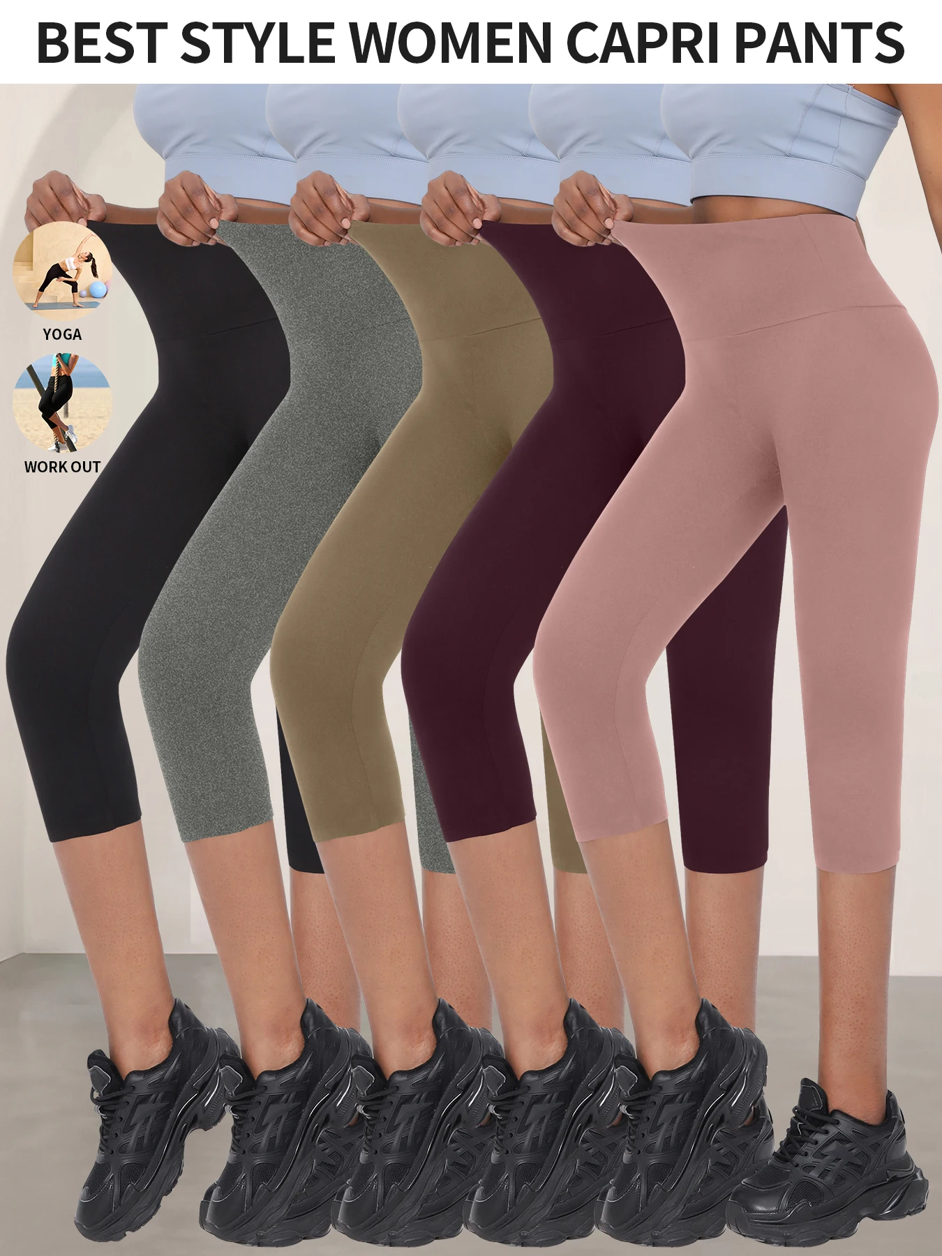 5 Pack Women's High Waisted Capri Pants Super Soft No See Through Workout Yoga Running Athletic Push Up Gym Leggings
5 Pack Women's High Waisted Capri Pants Super Soft No See Through Workout Yoga Running Athletic Push Up Gym Leggings