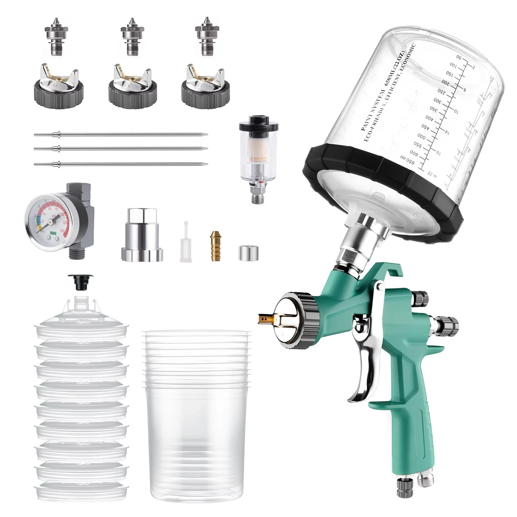 Air Spray Gun with 1.3/1.5/1.7mm Nozzles and Air Regulator for House Painting, Car, Furniture, Varnish and Top Coat
Air Spray Gun with 1.3/1.5/1.7mm Nozzles and Air Regulator for House Painting, Car, Furniture, Varnish and Top Coat