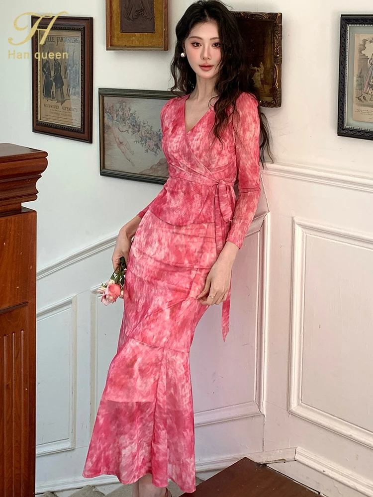 H Han Queen Spring New Skirt Suit Women Elegant Korean Lace-Up Fashion Top + Long Mesh Skirt Casual Evening Party 2-Piece Set
H Han Queen Spring New Skirt Suit Women Elegant Korean Lace-Up Fashion Top + Long Mesh Skirt Casual Evening Party 2-Piece Set