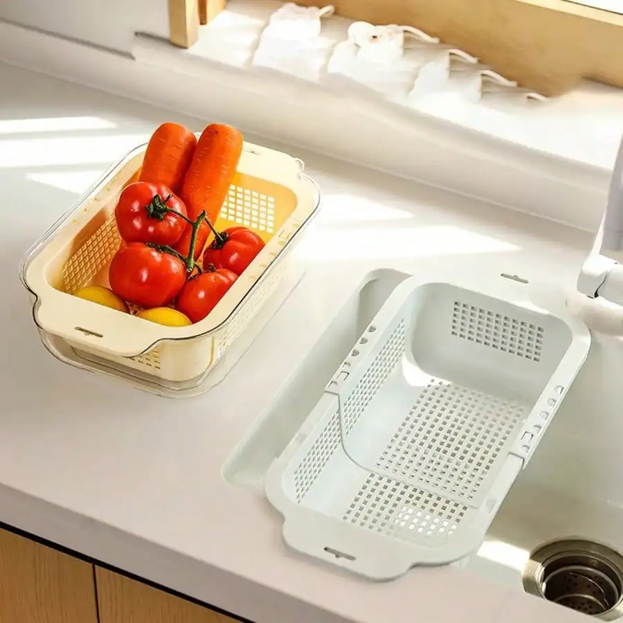 Sink-Top Sieve Basket, Adjustable And Extendable Draining Basket, For Washing Vegetables And Fruits, Draining Pasta And Drying Tableware. A Must-Have In The Kitchen.
Sink-Top Sieve Basket, Adjustable And Extendable Draining Basket, For Washing Vegetables And Fruits, Draining Pasta And Drying Tableware. A Must-Have In The Kitchen.