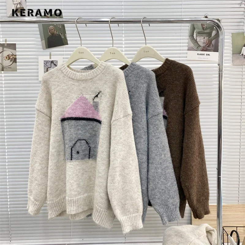2023 Winter Casual Knitting Long Sleeve Baggy Pullovers For Women Vintage Loose Fit Cartoon Print Knitwear Sweater O-neck Top
2023 Winter Casual Knitting Long Sleeve Baggy Pullovers For Women Vintage Loose Fit Cartoon Print Knitwear Sweater O-neck Top