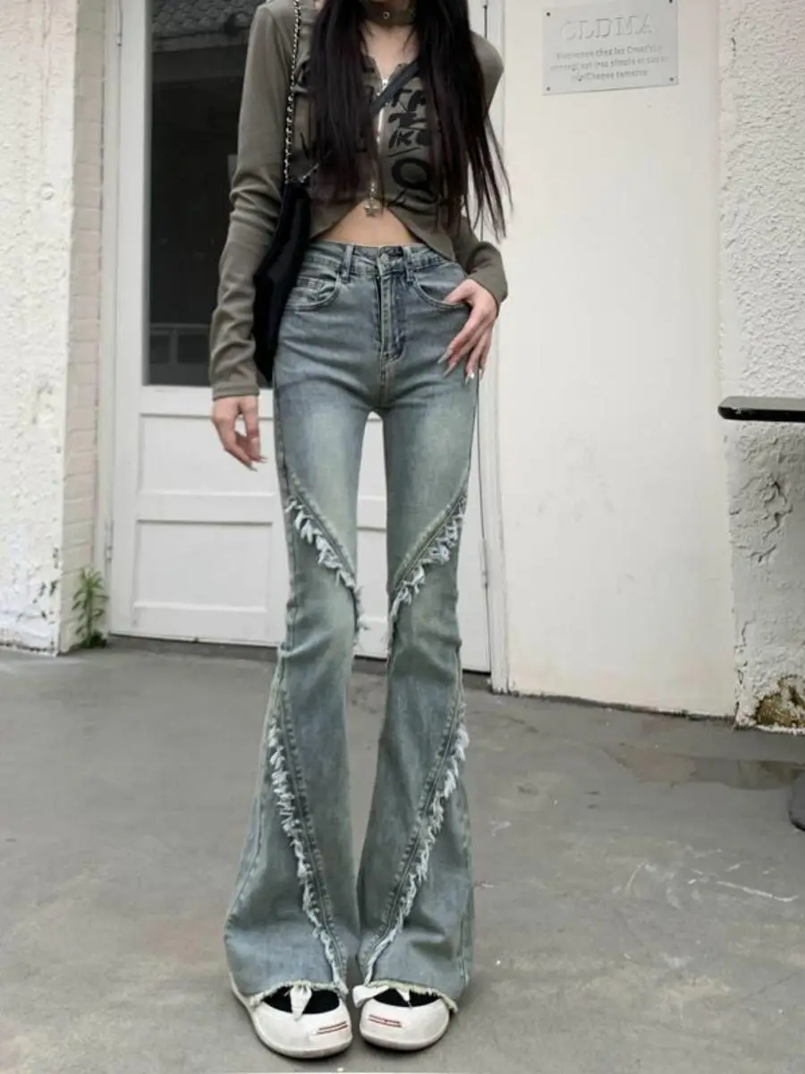Джинсы в стиле ретро в стиле пэчворк, джинсы-колокольчики с высокой талией, женские облегающие длинные брюки с потертостями по краю, классическая весенняя мода
Джинсы в стиле ретро в стиле пэчворк, джинсы-колокольчики с высокой талией, женские облегающие длинные брюки с потертостями по краю, классическая весенняя мода