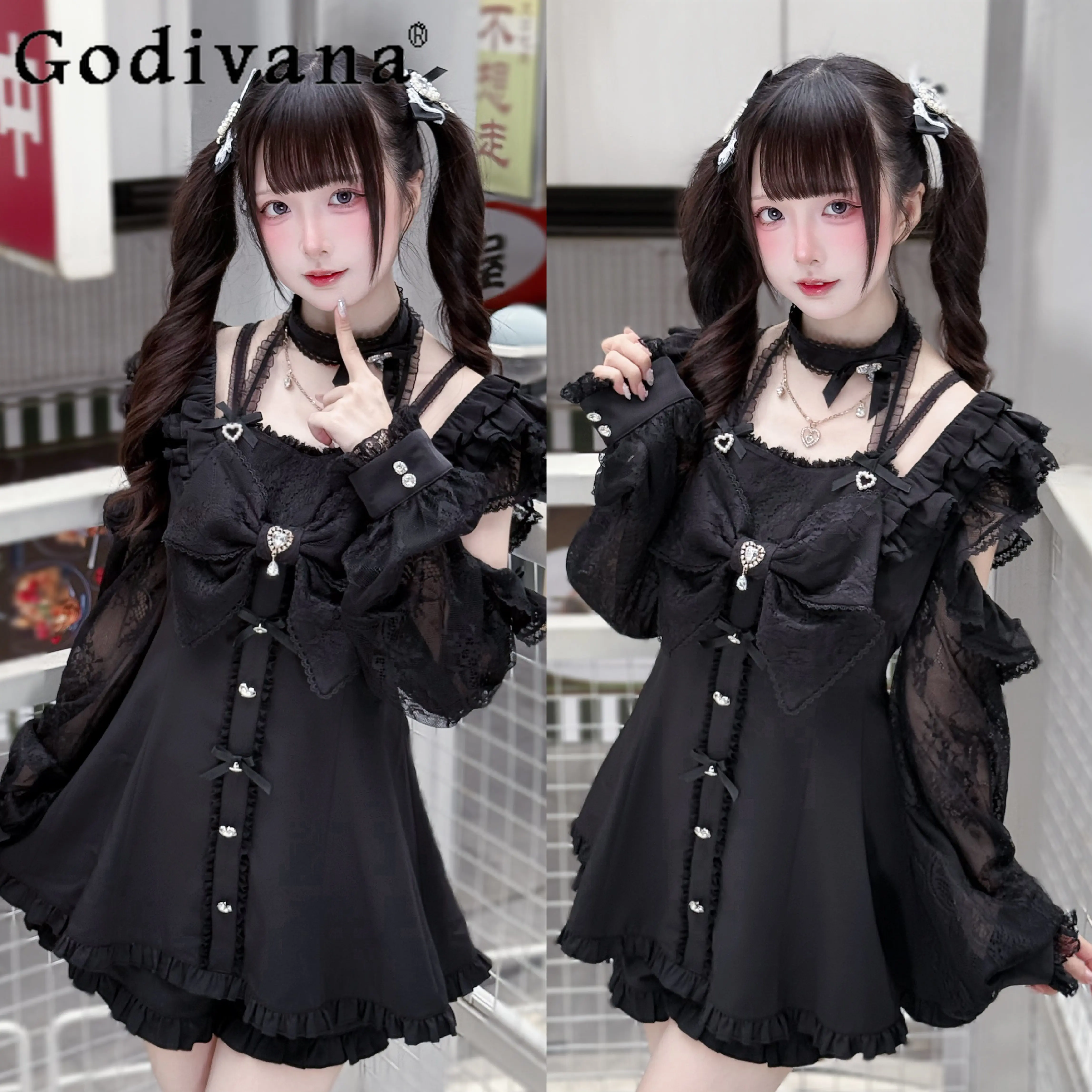 Japanese Mine Mass-Produced Black Halter Dress Set Spring and Autumn Girls Slim-Fit Cute Bow Lace Top and Shorts 2-Piece Set
Japanese Mine Mass-Produced Black Halter Dress Set Spring and Autumn Girls Slim-Fit Cute Bow Lace Top and Shorts 2-Piece Set