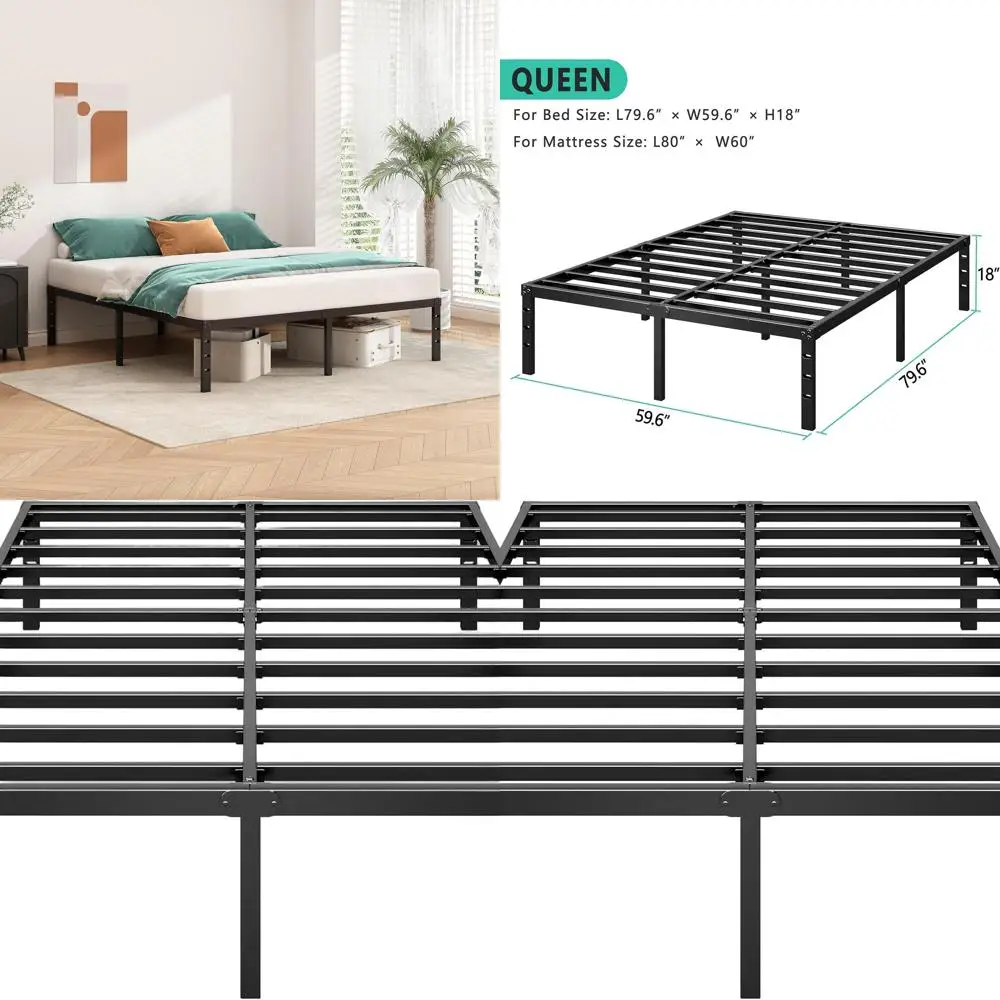 Queen Size Metal Bed Frame, 14 Tall, No Box Spring, Heavy Duty Slats, Easy Assembly, Black
Queen Size Metal Bed Frame, 14 Tall, No Box Spring, Heavy Duty Slats, Easy Assembly, Black