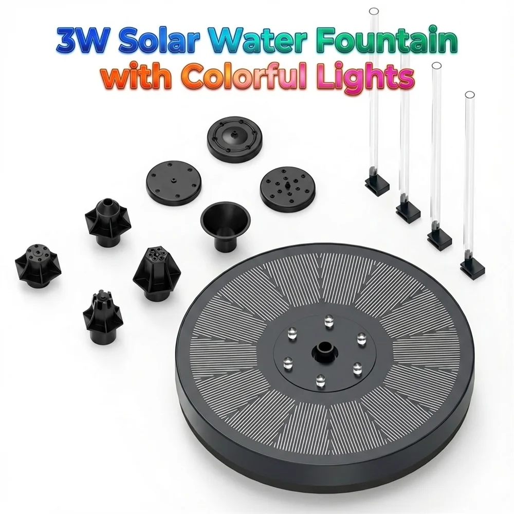 Солнечный фонтан мощностью 3 Вт с красочным светом и 7 различными насадками, идеальное украшение для воды на открытом воздухе для садового пруда и т. д.
Солнечный фонтан мощностью 3 Вт с красочным светом и 7 различными насадками, идеальное украшение для воды на открытом воздухе для садового пруда и т. д.