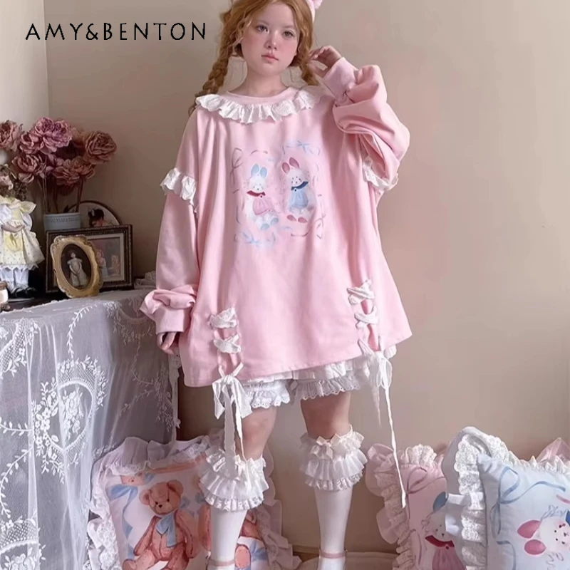 2025 Spring Autumn Cute Rabbit Sweet Cute Lace Printed Strap Sweatshirts Women's Pullover Loose And Skinny Printed Top Hoodies
2025 Spring Autumn Cute Rabbit Sweet Cute Lace Printed Strap Sweatshirts Women's Pullover Loose And Skinny Printed Top Hoodies